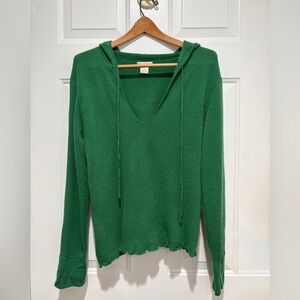 Fitigues Women’s Cashmere Green V-Neck Hooded Sweater, Large
